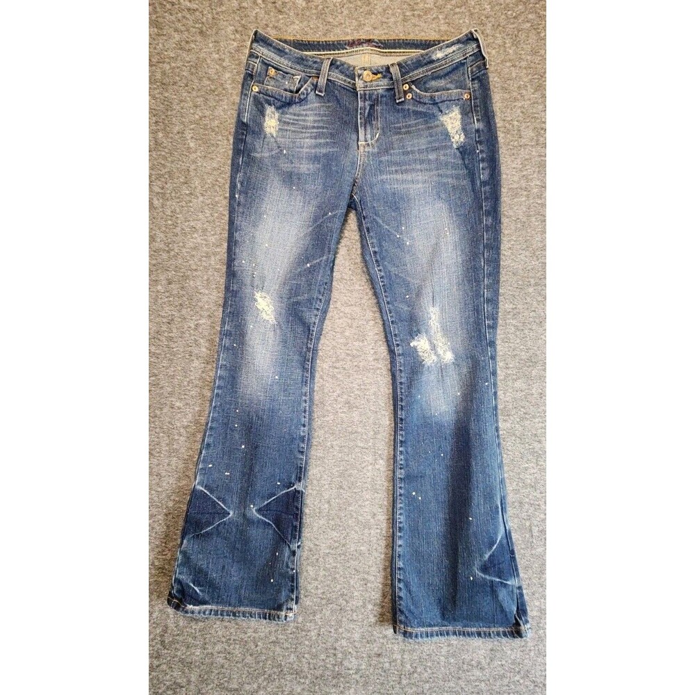 Distressed Flare Y2K Bleached Splatter Paint HINT Jeans Size 11 Grunge Low Rise